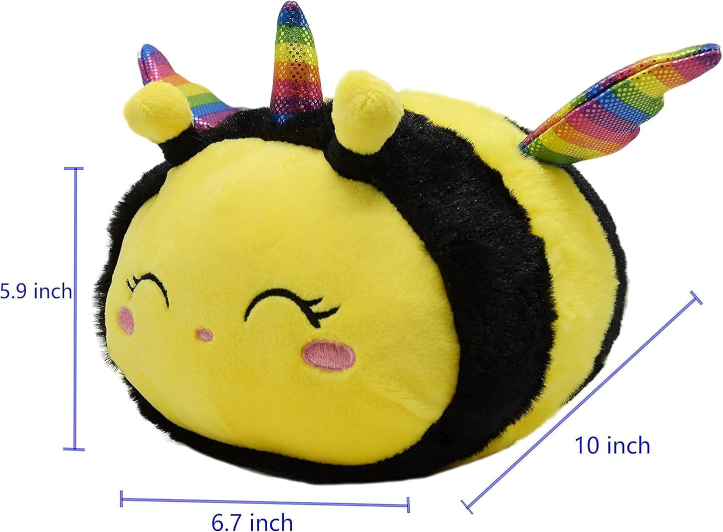 10in Cuddly Unicorn Bee Plushie with Rainbow Wings 